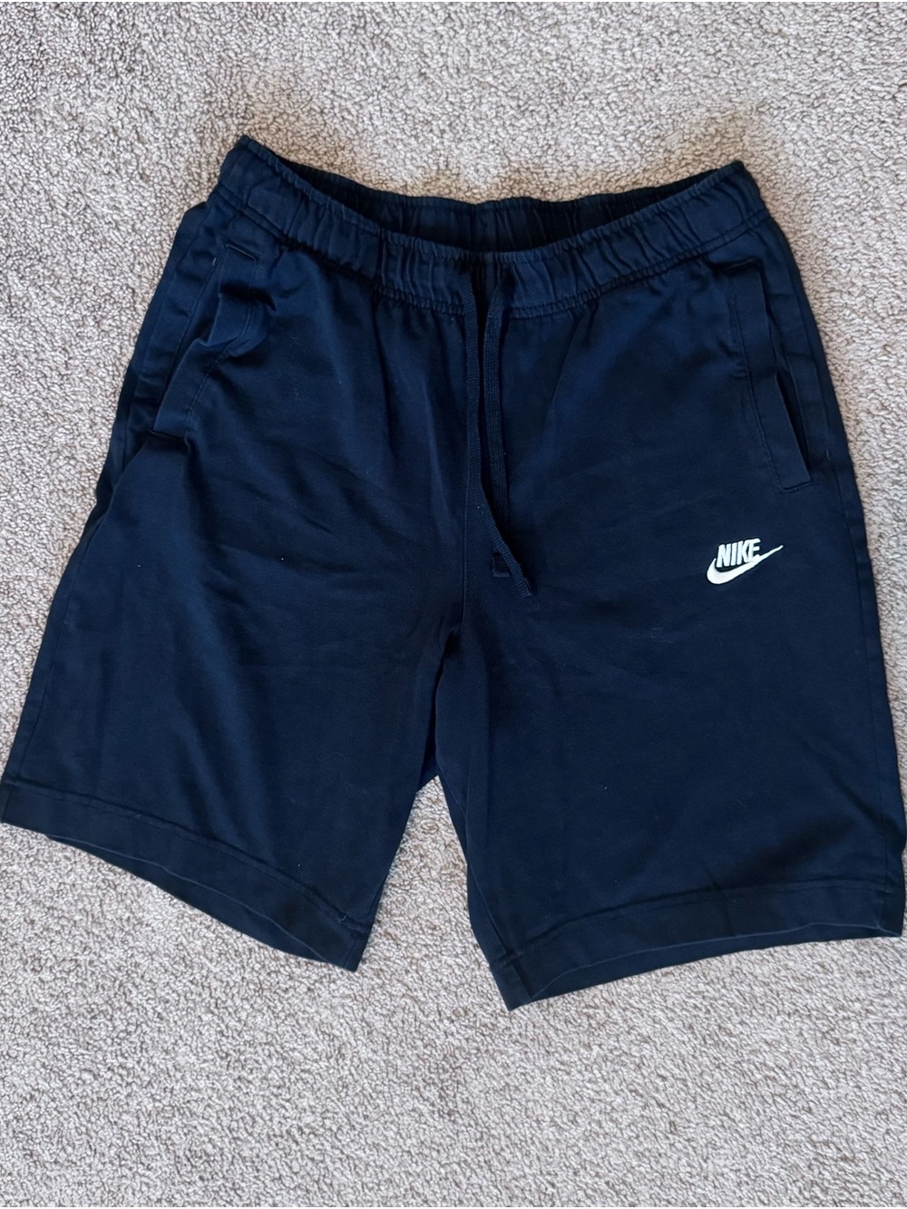 Nike Black Athletic Drawstring Shorts with White Swoosh